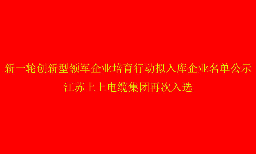 上上電纜再次入選省創(chuàng)新型領(lǐng)軍企業(yè)培育名單